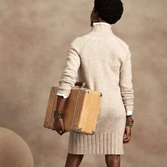 Banana Republic NWT Mock Neck Sweater Dress Heather Wheat Tan Wool Blend Shift - Picture 2 of 12